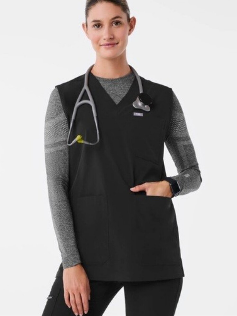 FIGS Black V-Neck FREEx Sleeveless Smock Scrub Top NWT